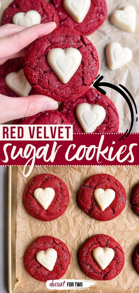 Red Velvet Sugar Cookies Red Velvet Sugar Cookies Recipe, Sugar Cookie Recipe Small Batch, Red Velvet Sugar Cookies, Velvet Sugar Cookies, Small Batch Sugar Cookies, Easy Red Velvet, Small Batch Cookies, Valentine Cookies Decorated, Batch Recipes