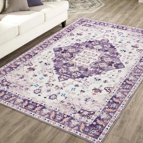 Amazon.com: Amearea Vintage Design Area Rugs for Living Room, 5x8 Machine Washable Floral Collection Traditional Bedroom Rug, Low Pile Cute Kids Room Print Carpet, No Slip Office Kitchen Home Decor, Purple : Home & Kitchen Purple And Gray Bedroom Ideas, Purple And Gray Bedroom, Cute Kids Room, Outdoor Jute Rug, Jute Rug Living Room, Purple Living Room, Kids Room Prints, Kitchen Home Decor, Printed Carpet