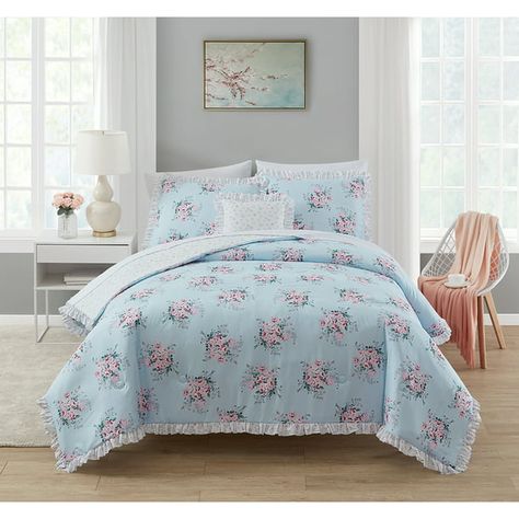 Simply Shabby Chic Reversible Sunbleached Floral 4-Piece Comforter Set + Decorative Pillow, Full/Queen, White Floral - Walmart.com - Walmart.com Shabby Chic Comforter, Chic Bouquet, Rose Comforter, Chic Dresser, Dec Pillows, Bouquet Rose, King Size Comforters, Simply Shabby Chic, Shabby Chic Dresser