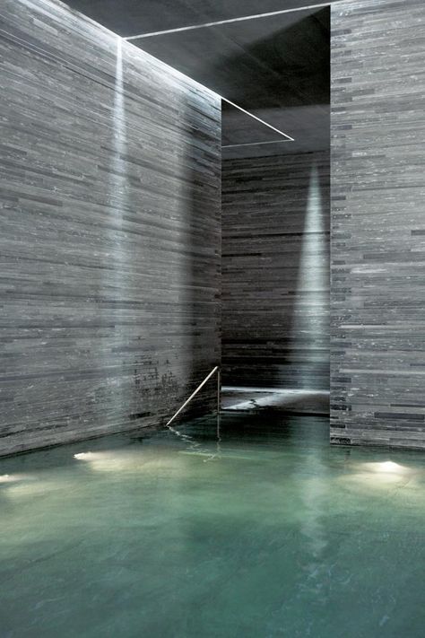 The Therme Vals / Peter Zumthor Peter Zumthor, Zumthor Architecture, Peter Zumthor Architecture, Therme Vals, Serpentine Pavilion, Piscina Interior, Thermal Baths, Indoor Swimming Pool, Thermal Spa