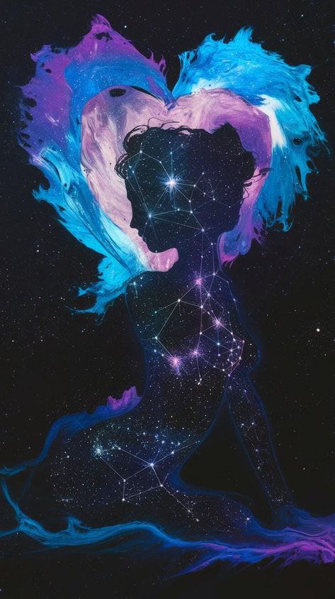 Heart Constellation, Galaxy Silhouette, Heart Galaxy, Cosmic Heart, Constellation Art, Female Silhouette, Woman Silhouette, The Cosmos, Creative Studio