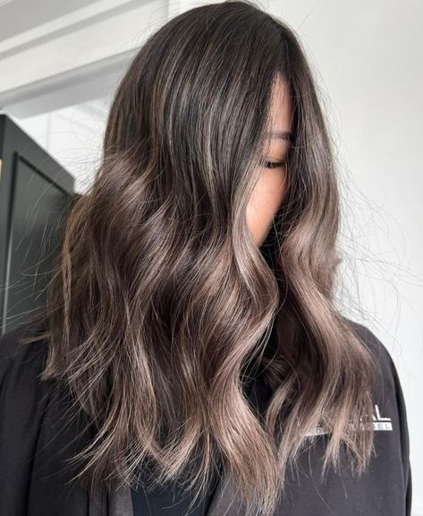 Soft Warm and Cool Ash Brown Hair Ash Brown Money Piece, Brown Money Piece, Cool Ash Brown Hair, Dark Ash Hair Color, Brown Hair Color Styles, Natural Ash Brown Hair, Ash Brown Hair Color Ideas, Ash Brown Hair With Highlights, Medium Ash Brown Hair