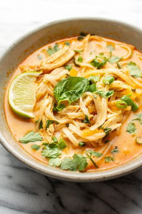 Easy Thai Chicken Curry Soup • Salt & Lavender Spicy Thai Chicken Soup, Thai Chicken Curry Soup, Spicy Thai Soup, Easy Thai Chicken, Thai Curry Soup, Chicken Gyoza, Protein Soup, Chilli Soup, Thai Coconut Chicken Soup