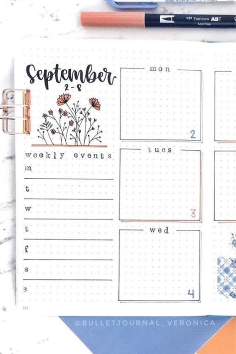 35+ Best September weekly spread ideas for bullet journals #weeklyspread #bulletjournalspreads September Weekly Spread, Bullet Journal Week, Weekly Spread Ideas, Bullet Journal September, Bullet Journal For Beginners, Bullet Journal Paper, Polygon Art, Bullet Planner, Bullet Journal Weekly Spread