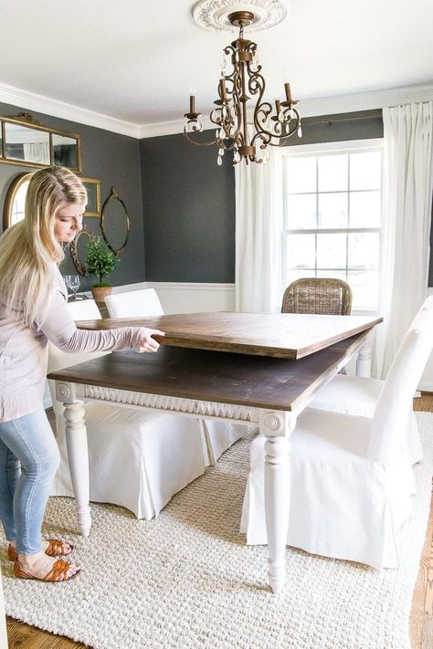 DIY Retrofitted Dining Table Top - Bless'er House Table Top Redo, Farmhouse Table Top, Dining Table Redo, Home Decorating Diy, Diy Esstisch, Dining Room Table Makeover, Table Top Covers, Dining Table Makeover, Diy Dining Room Table