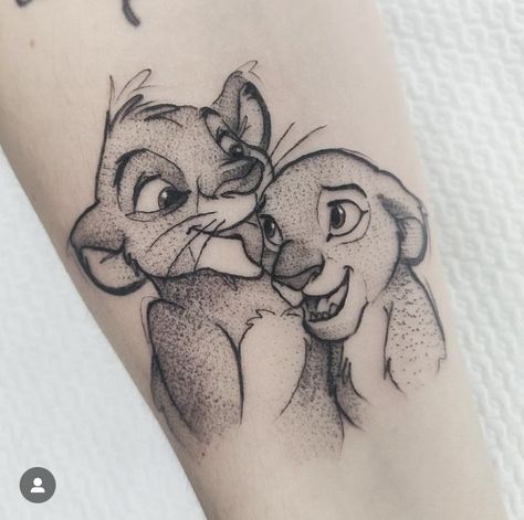 Simba And Nala Tattoo, Ferngully Tattoo, Nala Tattoo, Simba Tattoo, Ohana Tattoo, Partner Tattoos, Lion King Tattoo, Tattoo Family, Romantic Drawing