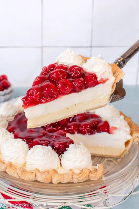 Make the perfect treat for any occasion with our quick and easy Cherry Cream Cheese Pie. This delightful dessert features a baked cheesecake layer, topped with a fluffy no-bake cheesecake and a generous layer of cherry pie filling. Don't miss out on this delicious recipe, perfect for satisfying your sweet tooth! Cherry Cream Cheese Pie, Cream Cheese Pie Recipes, Cherry Cream Cheese, Cheese Pie Recipe, Cheesecake Layer, Strawberry Pie Filling, Baked Cheesecake, Cream Cheese Pie, Cheesecake Toppings