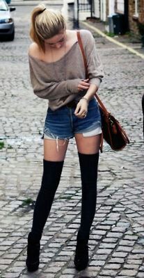 #spring #outfits woman wearing white crop shirt and black distressed pants with denim jacket. Pic by @rubilove Scene Girl, 2014 Fashion Trends, Sock Outfits, 2014 Trends, Mode Boho, Mode Casual, Thigh High Socks, Inspired Outfits, 가을 패션