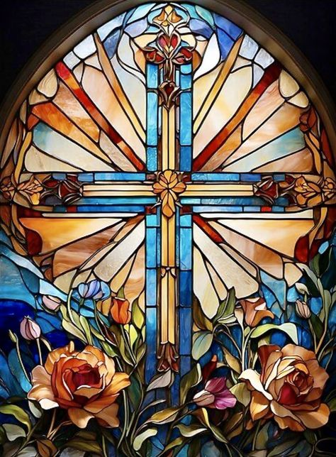 Stained Glass Art Cross, Christian Stained Glass Art, Window Finishes, Stained Glass Religious, Church Mural, Church Stained Glass Windows, 2024 Tattoo, Stained Glass Tattoo, Lotr Tattoo