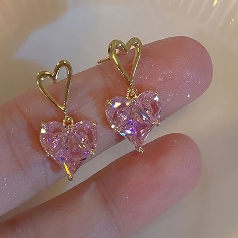 Faster shipping. Better service Sweet Birthday Gifts, Pink Heart Earrings, Glam Earrings, Pretty Jewelry Necklaces, Valentines Earrings, Sweet Birthday, Hollow Heart, Jewelry Accessories Ideas, Girly Accessories