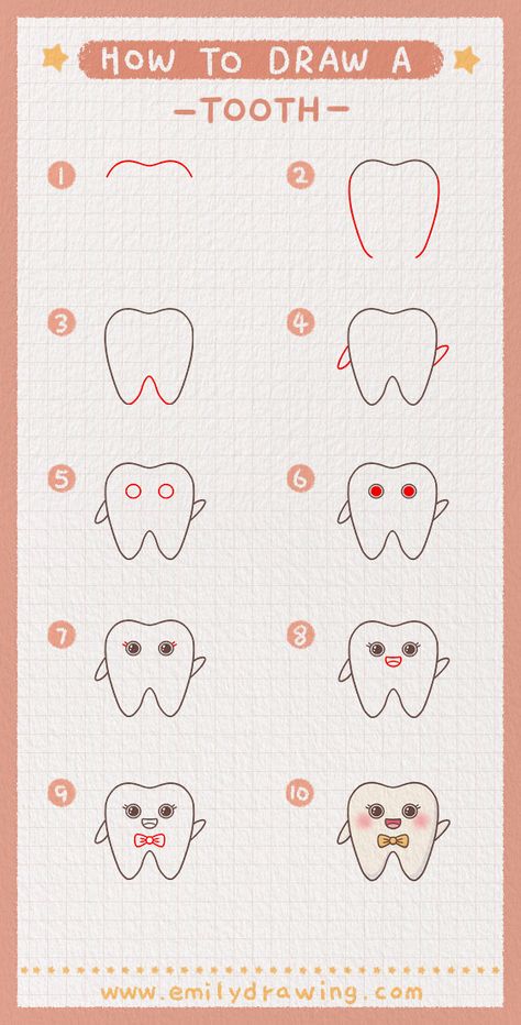 Draw Teeth, Tooth Outline, Teeth Drawing, Crayon Set, Draw Two, Black Sharpie, Guided Drawing, Baby Teeth, Tooth Fairy