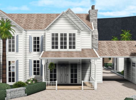 Roblox Builds Bloxburg, Bloxburg Floor Colors, Coastal Bloxburg House, Bloxburg Coastal House, Bloxburg Suburban, Coastal Bloxburg, Coastal House Exterior, Suburban Houses, Modern Suburban House