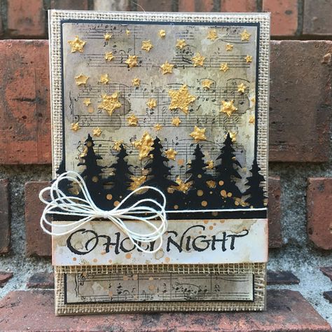 Sew Paper, Tim Holtz Cards, Christmas Mix, Tree Cards, Stampin Up Christmas, Embossed Cards, Music Sheets, Diy Christmas Cards, December Daily