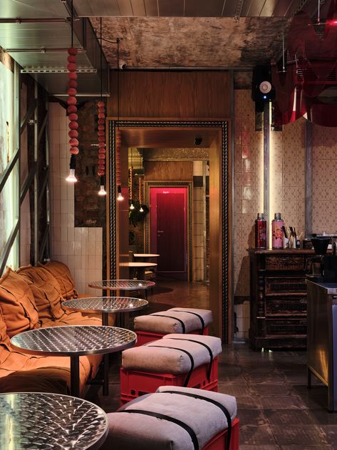 Asian Industrial Interior, Asian Maximalism, Indian Restaurant Interior Design, Asian Bar, Indian Project, Asian Cafe, Embossed Tile, Vip Room, Asian Restaurants