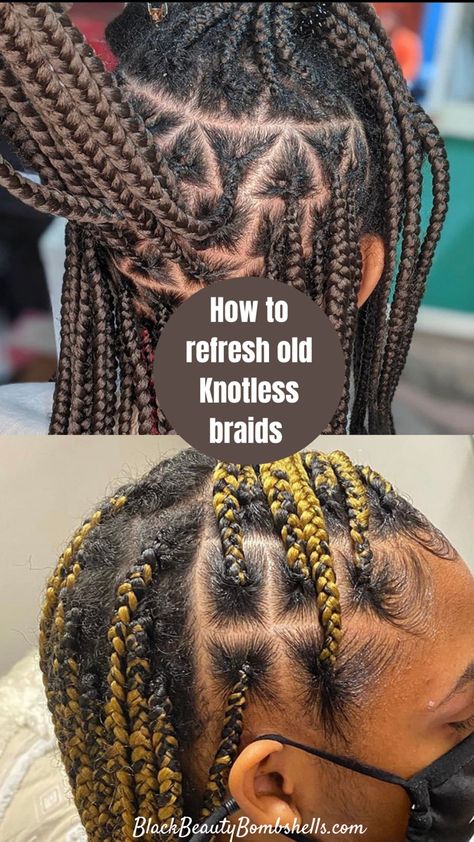 Got old knotless braids that you’re not ready to take out? Here are 3 methods you can use to freshen your knotless braids and make them look new again. Hairstyles You Can Do With Knotless Braids, Old Knotless Box Braids Styles, Style Old Knotless Braids Hairstyles, Hairstyles To Do With Old Knotless Braids, Best Knotless Braid Styles, How To Style Old Braids For Black Women, New Knotless Braid Styles, Box Braids For Mixed Women, How To Take Care Of Knotless Braids