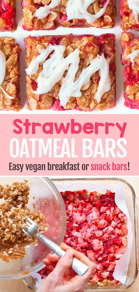 Strawberry Oatmeal Bars, Strawberry Oatmeal, Healthy Strawberry, Healthy Breakfast Recipes Easy, Snack Bars, Oatmeal Bars, Breakfast Bars, Think Food, Breakfast Meal Prep