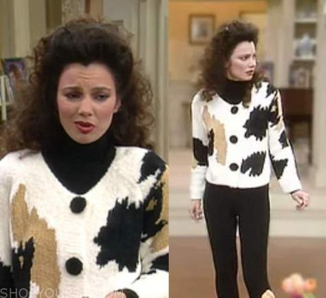 The Nanny: Season 1 Episode 6 Fran’s White & Black Print Cardigan | Shop Your TV Nana Fine, Nanny Outfit, Fran Fine Outfits, Fran Fine, Casual Halloween, Michael Simon, The Nanny, Well Dressed Women, Style Muse