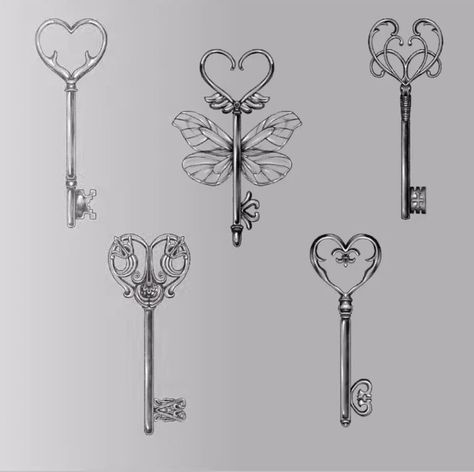 Vintage Key Tattoos, Heart Key Tattoo, Skeleton Key Tattoo, Key Tattoo Designs, Lock Tattoo, Key Tattoos, Key Tattoo, Spine Tattoos, Art Tattoos