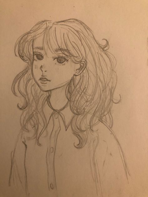 Fluffy Hair Girl Drawing, Messy Hair Sketch, Fluffy Hair Sketch, How To Draw Messy Hair, Messy Hair Drawing, Messy Hair Girl, Fluffy Hair Drawing, Person Sketch, Messy Hair Boy