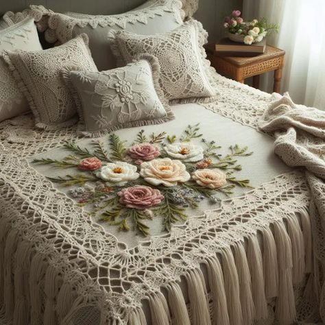 Free Crochet Bedspread Patterns, Floral Bedsheets, Bedsheets Ideas, Crochet Bedsheets, Crochet Blanket Chevron, Bed Cover Design, Vintage Bedspread, Crochet Bedspread Pattern, Crochet Bedspread