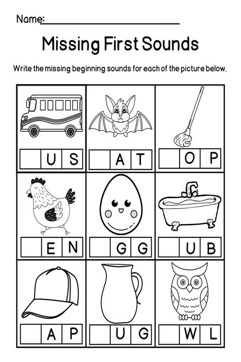 This Missing First Sounds Worksheets is a great resource to help students to learn words, practice beginning sounds and spelling. Help them gain confidence and do better scholastically.😊 Spelling Help, Beginning Sounds Worksheets, Cvc Words Kindergarten, School Age Activities, Homeschool Preschool Activities, Kindergarten Reading Worksheets, Homeschool Worksheets, Toddler Homeschool, Elementary Learning