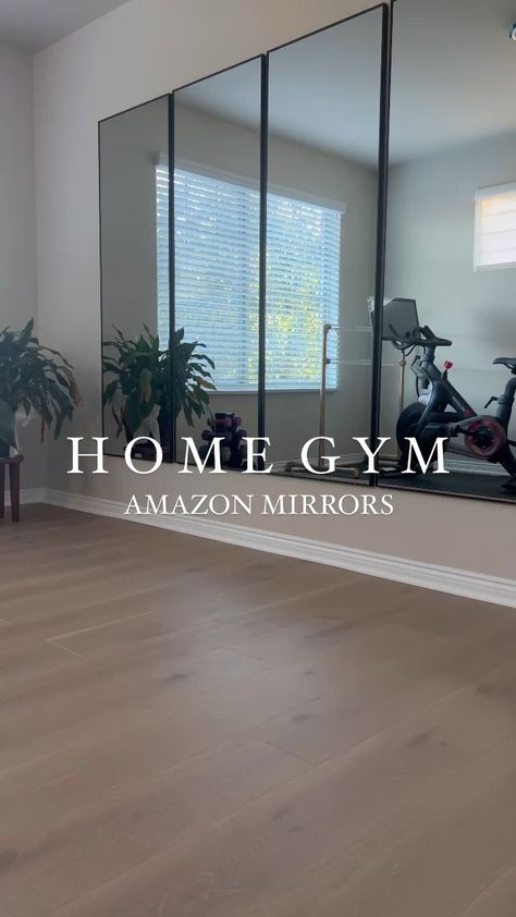 Mirrors In Home Gym, Home Gym Mirror Ideas Garage, Home Fitness Room Ideas Gym Design, Small Home Fitness Room, Basement Gym Mirror Ideas, Home Gym Wall Mirror, Mirror Wall Workout Room, Exercise Room Mirrors, At Home Gym Mirror Ideas