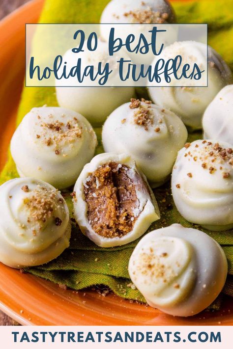 20 Best Holiday Truffles Recipes! Made with simple ingredients, these Christmas truffles are the prefect holiday treat everyone will love! Holiday Candy Recipes Christmas, Cranberry Truffles, Sweet Potato Truffles, Xmas Truffles, Truffles Without Cream Cheese, Christmas Brittle Recipes, Graham Cracker Truffles, Sweet Christmas Treats, Hot Cocoa Truffles