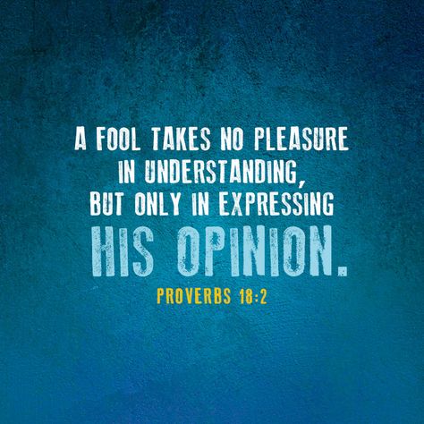 A fool takes no pleasure in understanding, but only in expressing his opinion. - SermonQuotes Religious Quotes, Server Quotes, Perception Quotes, Fool Quotes, Opinion Quotes, Savage Quotes, Bible Lessons, Wonderful Words, Mom Quotes