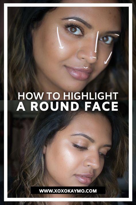 Highlighter For Round Face, How To Put Highlighter On Face, How To Highlight Your Face, How To Use Highlighter On Face, Where To Put Highlighter On Face, How To Apply Highlighter, Where To Put Highlighter, Makeup Round Face, Cat Face Makeup