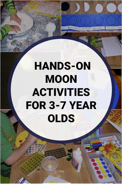 Fun hands on moon activities for kids and preschoolers. Easy and creative ways to learn about moon phases, full moon names and how moon craters are made. Moon Activities For Kindergarten, Moon Phases Preschool, Moon Theme Preschool Activities, Moon Preschool Craft, Phases Of The Moon Preschool, Preschool Moon Crafts, Moon Phases For Preschoolers, Preschool Moon Activities, Moon Projects For Kids