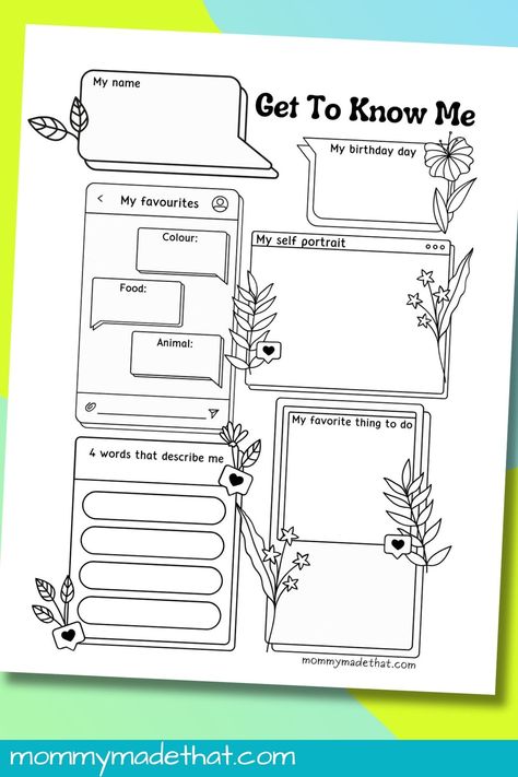 All About Me Worksheets (Free Printable Get to Know Me Activity) All About Me Elementary Free Printable, Get To Know Me Questions Template, All About Me Template Printables Free, All About Me Free Printables, Get To Know Me Template, All About Me Questions, All About Me Template, Hope Squad, All About Me Printable