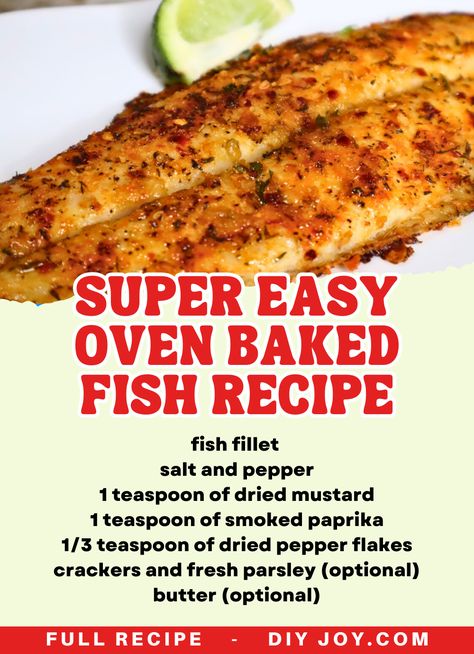 Super Easy Oven Baked Fish Recipe via @diyjoycrafts Baked Red Fish Recipes Ovens, Redfish Recipes, Baked Fish Recipe, Oven Baked Fish, Fish Recipes Baked, Baked Fish Recipes, Diy Joy, Fish Dinner Recipes, Easy Oven