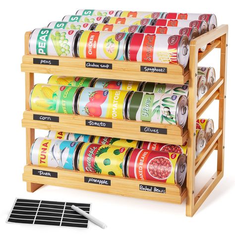 PRICES MAY VARY. 【3 Layer Large Capacity】Stores up to 36 cans (15 oz standard size), keeps your cans neatly arranged and easily visible so you always know what you have. Product Size—15.7''W x 12.5''D x 15.3"H, Minimum Space Needed—15.8''W*13.6''D*17.2"H 【Sturdy Bamboo】Made of natural and renewable bamboo, safe and durable, smooth polished, no sagging or shaking like metal or plastic when fully loaded, simple assembly required 【Label Classification】Comes with 18 x black labels stickers & 1 x whi Organizer Pantry, Can Rack, Pantry Organizers, Can Storage, Kitchen Remodel Design, Apartment Organization, Pantry Shelf, Label Sticker, Kitchen Cabinet Organization