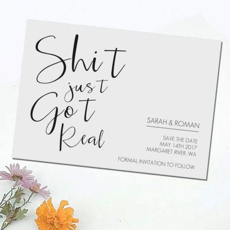 Funny Save The Date Ideas For Weddings, Funny Wedding Invitations Humor, Funny Wedding Decor, Funny Wedding Invites, Wedding Invitation Funny, Funny Invitation Card, Frat Wedding, Fun Wedding Invitation Wording, Invitation Wording Wedding