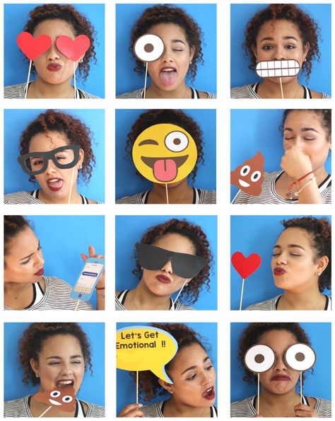 Printable emoji photo booth props for parties! Via Simply Made by Sam Emoji Props, Emoji Photo Booth, Diy Photo Booth Props, Games Photo, Party Photo Booth Props, Emoji Birthday Party, Emoji Games, Emoji Party, Emoji Birthday