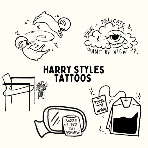 #tattoos #tattooideas #harrystylestattoo Fill Up Your Own Cup Harry Styles Tattoo, Harry Styles Outline Tattoo, Keep Driving Harry Styles Tattoo, Harry Styles Doodles, Harry Styles Inspired Tattoos, One Direction Tattoos, Harry Tattoos, Harry Styles Drawing, Harry Styles Tattoos