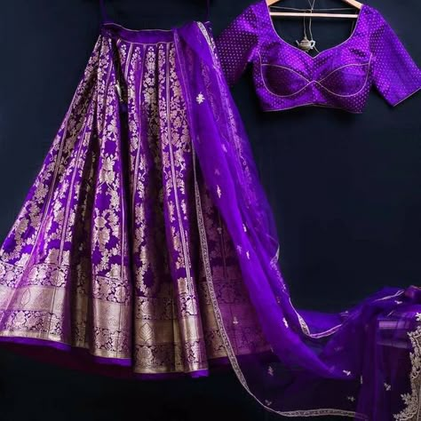 The Most Unique & Fabulous Benarasi Lehengas we Spotted! Banarasi Lehenga Designs, Lehenga And Blouse, Purple Lehenga, Bridal Lengha, Lehenga Saree Design, Bridal Lehenga Designs, Half Saree Lehenga, Wedding Lehenga Designs, Lehenga Designs Simple