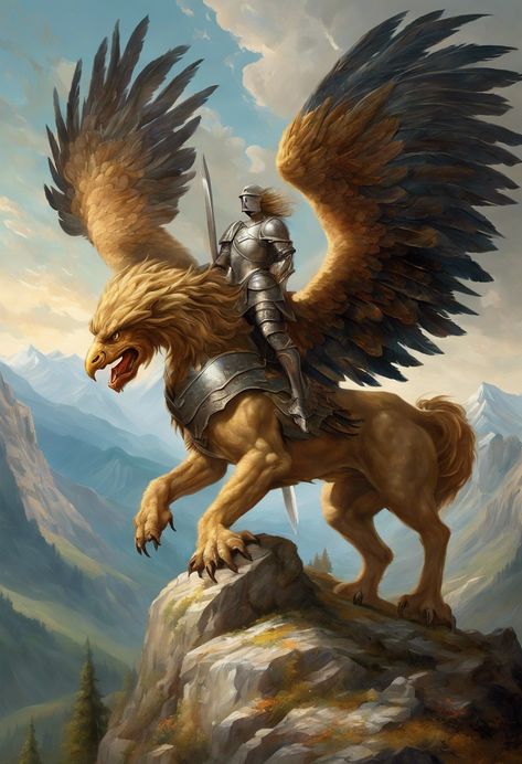 Griffin bearing knight Check more: https://paintlyx.com/griffin-bearing-knight/ Griffin Aesthetic, Griffin Mythical, Griffin Art, Magical Beasts, Pottery Ideas, Fantasy Character Design, Fantasy Creatures, Knights, Mars