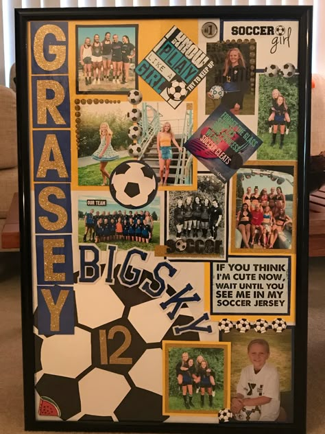 Senior soccer board⚽️🖤 Poster Board Senior Night, Senior Game Posters Soccer, Senior Locker Decorations Ideas Soccer, Senior Soccer Night Posters, Soccer Senior Night Posters Boys, Senior Night Table Display Soccer, Soccer Poster Board Ideas, Soccer Senior Boards, Soccer Poster Ideas Signs