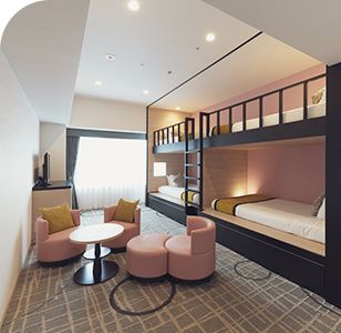 Modern Bunk Beds For Adults, Hotel Room 2 Beds, Dormitory Concept, Bunk Beds Design, House Walkway, Family Hotel Room, Small Hotel Room, Japanese Bathtub, Modern Bunk