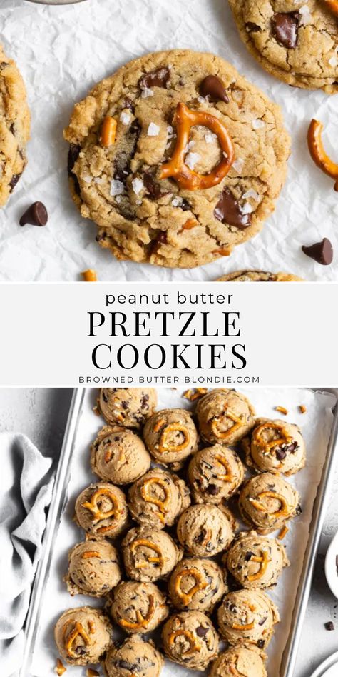 Peanut Butter Pretzel Cookies, Pretzel Cookies, Crunchy Peanut Butter, Cookies Healthy, Peanut Butter Pretzel, Browned Butter, Delicious Cookie Recipes, Bakery Recipes, Sweet Desserts