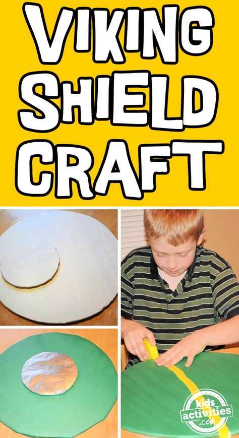 How to Make a Viking Shield from Cardboard & Colored Paper | Kids Activities Blog Shield Craft For Kids, Viking Crafts For Kids, How To Make A Shield Out Of Cardboard, Viking Activities For Kids, Viking Helmet Craft, Diy Viking Shield Cardboard, Viking Shield Diy, Viking Shield, Bible School