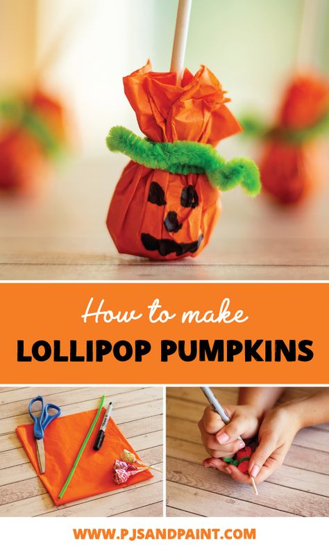 Lollipop Pumpkin Craft | Easy Halloween Crafts for Kids Lollipop Pumpkin, Bat Crafts, Easy Halloween Crafts For Kids, Lollipop Craft, Easy Halloween Craft, Halloween Lollipop, Pumpkin Craft, Halloween Crafts For Toddlers, Craft Easy