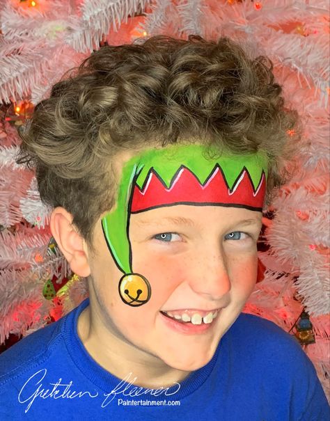 Holiday Face Paint, Christmas Face Painting For Kids, Christmas Face Painting Easy, Christmas Face Painting Ideas, Christmas Face Painting, Kids Painting Party, Cheek Art, Elf Face, Arm Painting