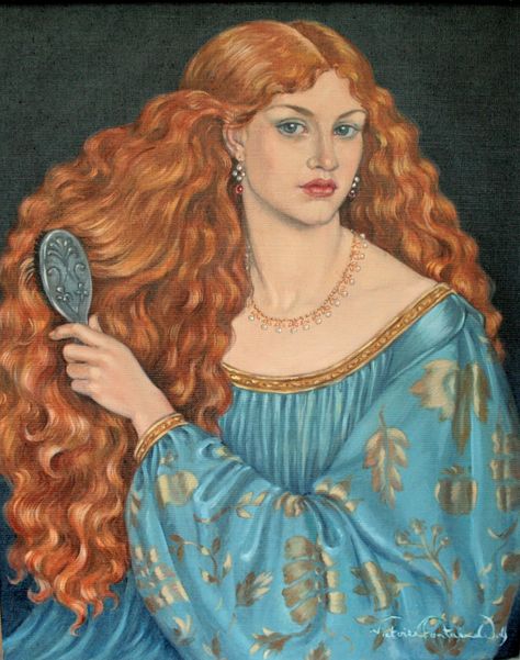 Pre Raphaelite style by contemporary artist, Victoria Fontaine Wolf..."Susanna Brushing Her Hair" Brushing Hair, Musical Hair, Pre Raphaelite Paintings, Pre Raphaelite Art, John Everett Millais, Rennaissance Art, Pre Raphaelite, Victorian Art, Hair Painting