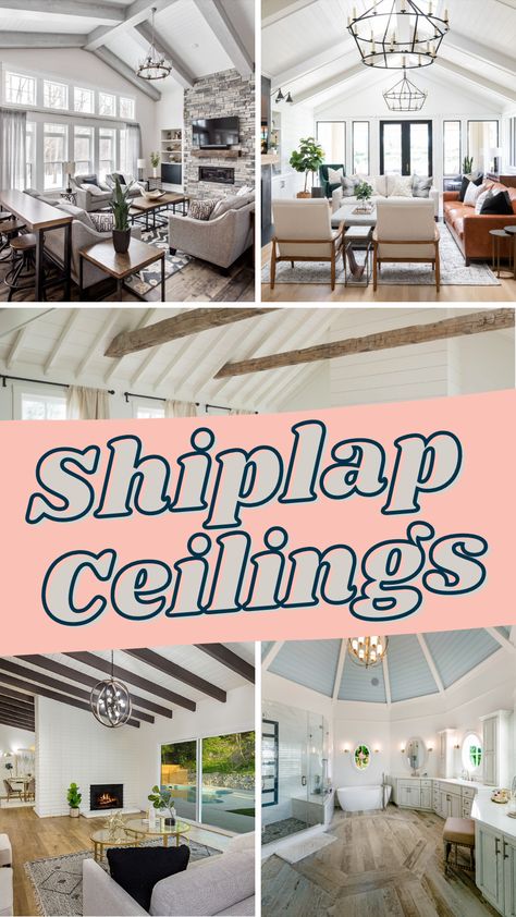 Modern Shiplap Ceiling, Vaulted Ceiling With Shiplap And Beams, Vaulted Ceilings With Shiplap, White Kitchen With Shiplap Ceiling, Plank Board Ceiling, Planked Vaulted Ceiling, Farmhouse Shiplap Ceiling, Planked Ceilings, Plank Ceiling With Beams