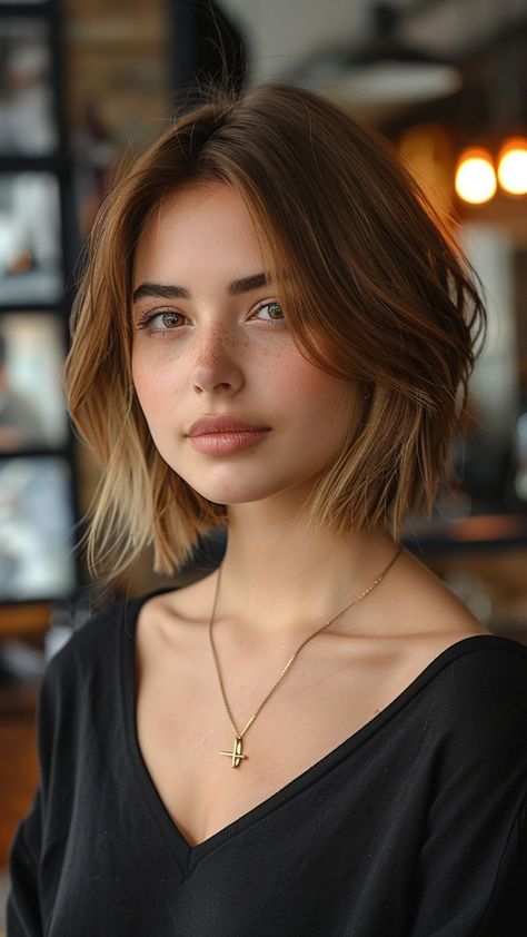 Round and Proud: 30 Short Hairstyles for Round Faces That Embrace Every Curve Short Straight Hair Oval Face, Female Short Haircut Round Faces, Short Hair Center Part, Fun Bob Hairstyles, Curve Cut Hairstyle, Short Bob Hairstyles For Round Faces, Short Hairstyle Women 30s, Short Hair Ideas Haircuts Round Faces, Bob On Round Face