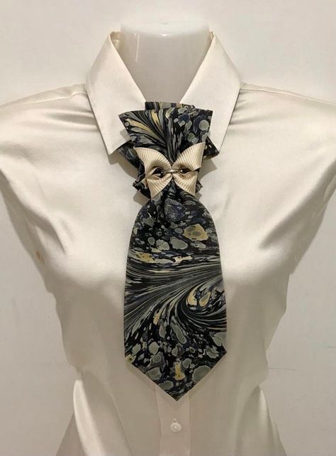 NEW! Tie women's. 100% silk Italy. Collar, necktie. Hand-made. The tie is ready to wear, the knot is tied and sewn on.  There is no need to tie anything. It is put on and fastened with a button (clasp). The product is unique because it is always hand-made, and then never find the same tie in all over the world. Outfits With Ties For Women, Outfits With Ties, Neck Tie Outfit, Women Neck Tie, Necktie Crafts, Women Necktie, Women Wearing Ties, Tie For Women, Tie Women