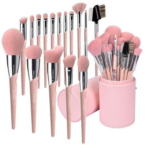 PRICES MAY VARY. 【16 PCS Essential Collection Elegant Pink Brush 】Contains Most frequently use brushes Ultra Plush Powder , Dense buffer Foundation Brush ,Sculpted Blush Contour Brush,Tapered Highlighter,Angled Blush,Mini Rounded Slant Concealer Brush ,Tapered Eye Blender,Crease Shader,Flat Concealer,Precision Shader,Domed Blending,Pencil Blender,Smudge Shader,Fan Brush,Lip Brush,Brow Eyelash Comb 【Bueart-Tech Premium Ultra Soft Vegan Hair 】The High quality makeup brushes set made by exclusive s Best Makeup Brushes Set, Foundation Brushes, Pink Makeup Brush, Blending Eyeshadow, Blush Contour, Best Makeup Brushes, Makeup Brushes Set, Vegan Hair, Contour Brush