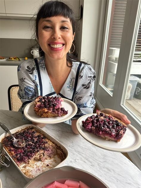 Melissa Hemsley Recipe: Big Batch Baked Oats and Rhubarb Blog | Royal Doulton Melissa Hemsley, Milk Dairy, Frozen Berries, Rhubarb Recipes, Ripe Bananas, Baked Oats, Cling Film, Batch Cooking, Weekend Brunch